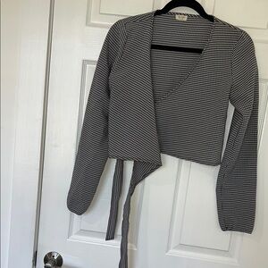 Brandy Melville Black and White Wrap Crop Blouse